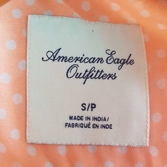 AMERICAN EAGLE Pink/Coral Polka Dot Sheer Chiffon Button Up Blouse - Picture 6 of 8